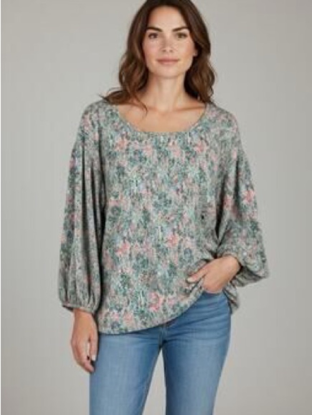 Ava & Viv Plus Size Multicolor Pastel Floral Boho Peasant Tunic Blouse – 1X